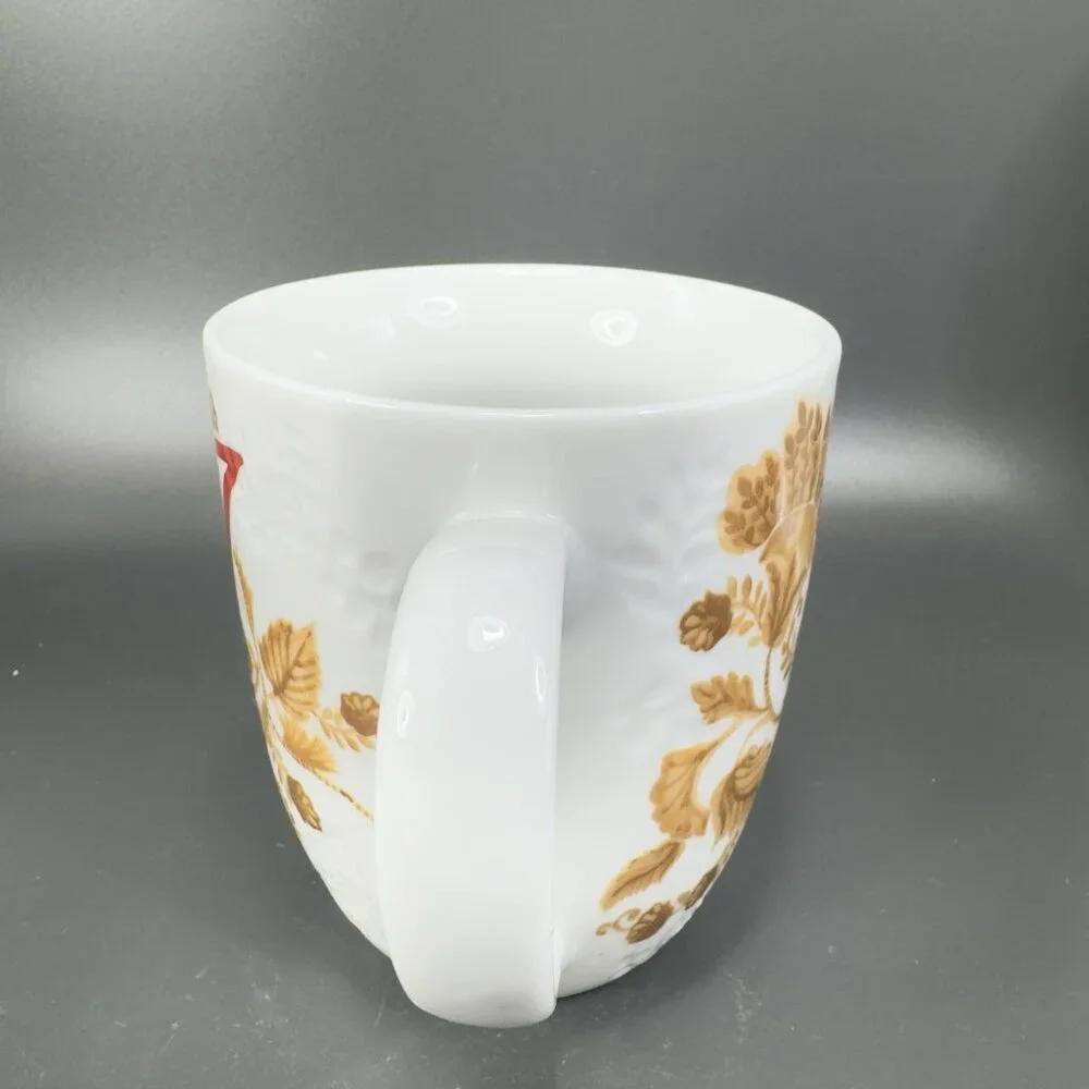 Pier 1 Porcelain Coffee Mug Cup Initial Letter‎ J Monogram Brown Leafs Pattern